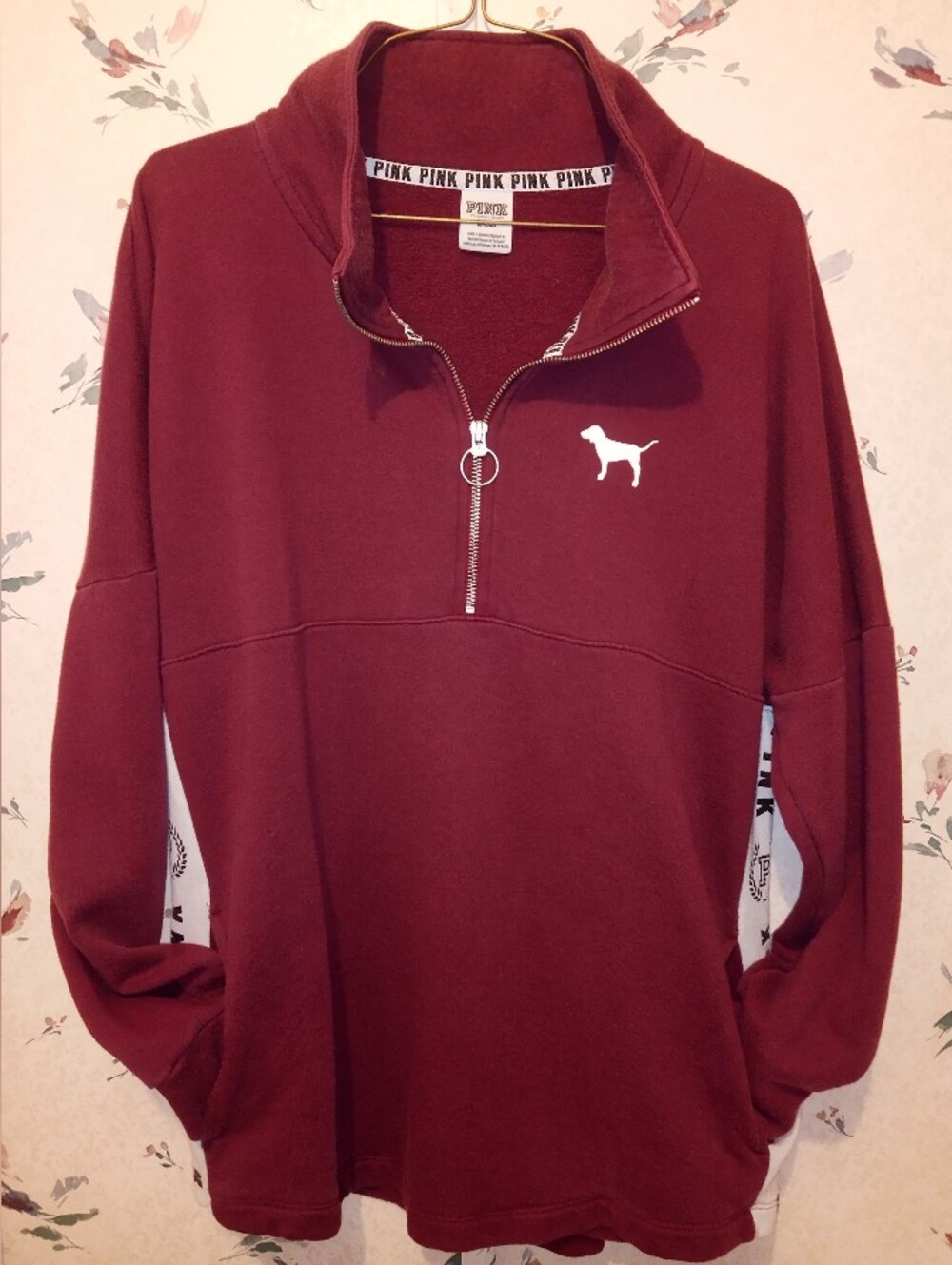 Vintage Y2K Victoria's Secret PINK Maroon Half-Zip Pullover Sweatshirt~Medium